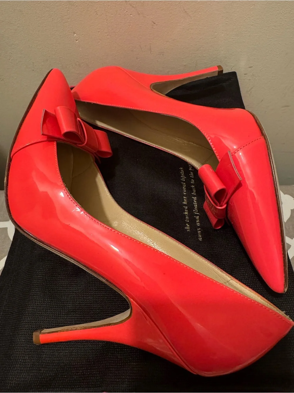 Kate Spade Geranium Pink Lilia Patent Leather Bow Pumps Size 8 - Excellent!
